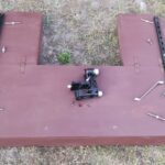 The U shaped and unfolded floating platform. Ready to be assembled.